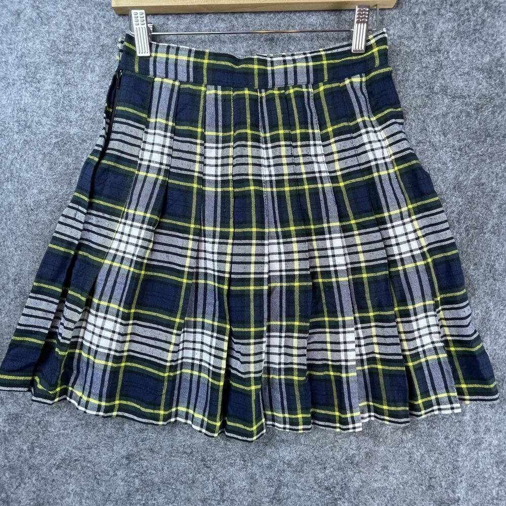 Red Camel Skirt Womens Small Blue Plaid 90s Schoolgirl Dark Academia Pleated